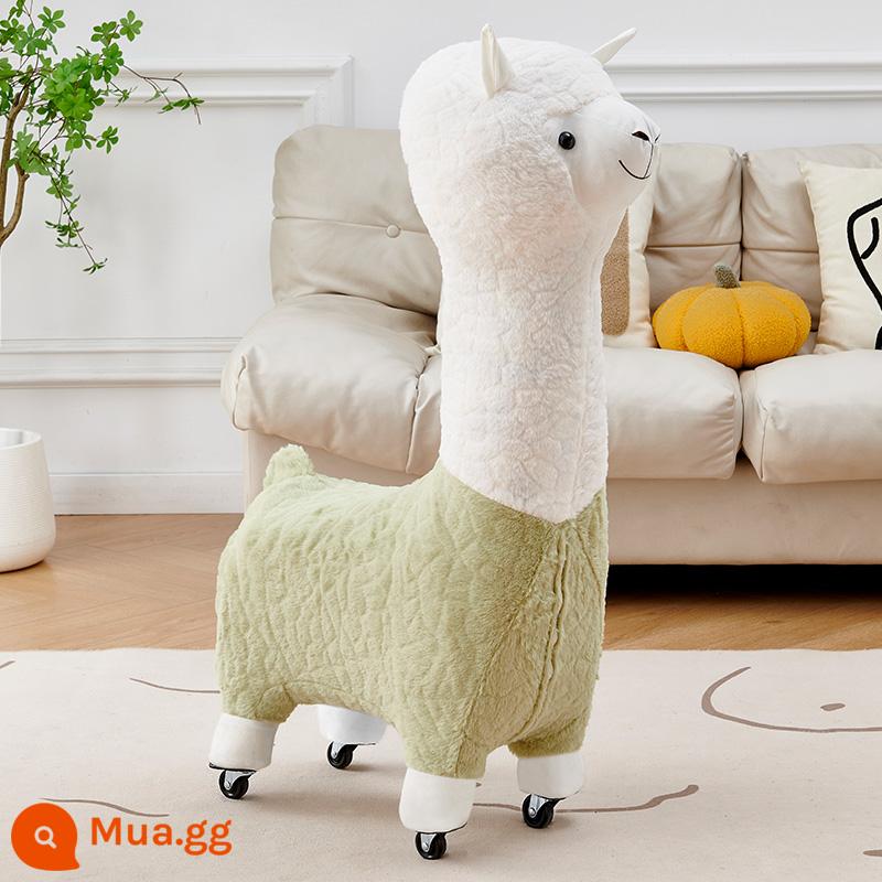 Người nổi tiếng trên Internet ghế alpaca đồ trang trí phòng khách phân động vật thay giày ghế nhỏ trẻ em ghế động vật hoạt hình sáng tạo - [Kích thước lớn có ròng rọc] Chuya Green - nhung giả thỏ có thể tháo rời và giặt được + bánh xe êm ái và không ồn