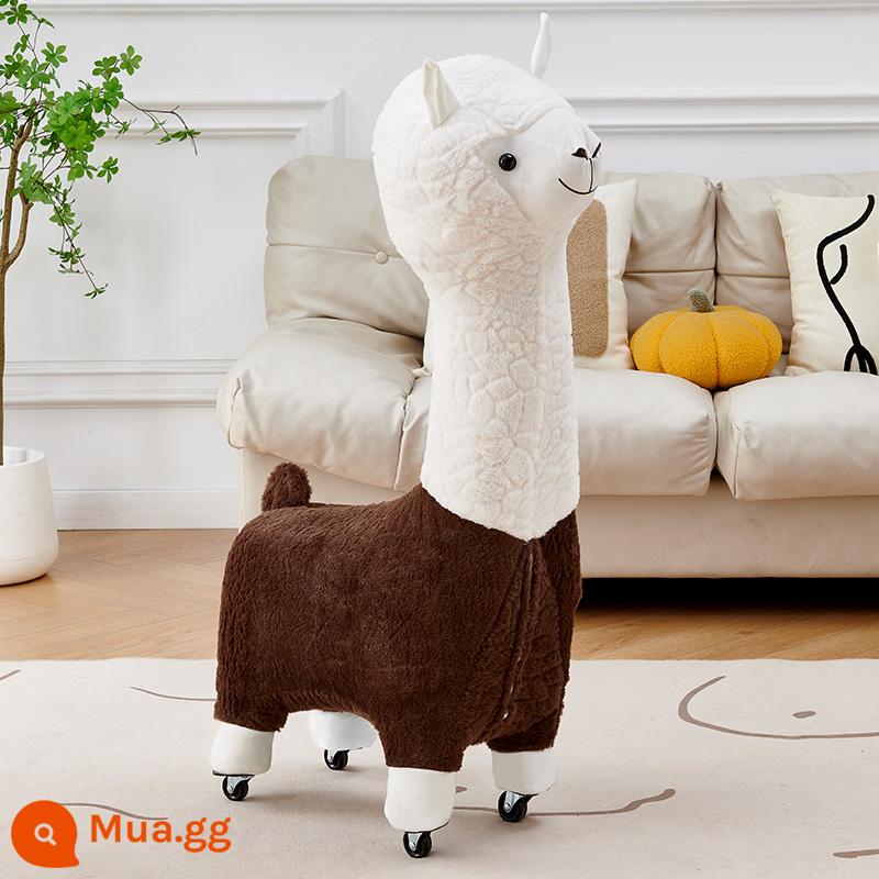 Người nổi tiếng trên Internet ghế alpaca đồ trang trí phòng khách phân động vật thay giày ghế nhỏ trẻ em ghế động vật hoạt hình sáng tạo - [Kích thước lớn có ròng rọc] Nâu cà phê - Nhung giả thỏ có thể tháo rời và giặt được + bánh xe êm ái và không ồn