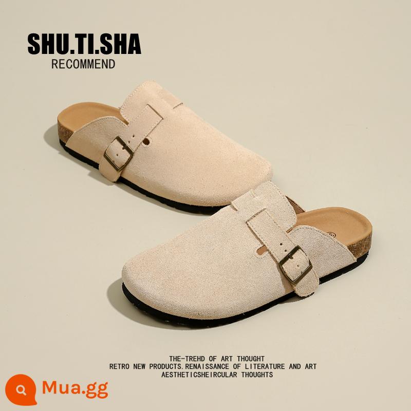 Birkenstock Nữ Bao Đầu Bán Dép Nữ Áo Khoác Ngoài Mùa Hè Mới 2023 Phụ Nữ Mang Thai Phẳng Giày Lười Phong Cách Cổ Điển - Gạo xám