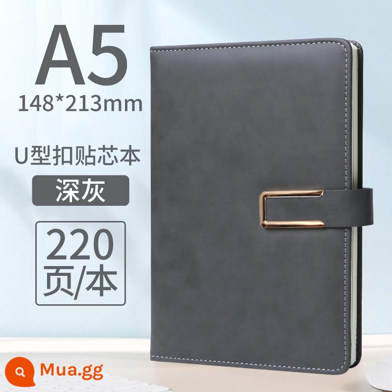 Sổ tay kinh doanh sổ tay văn phòng notepad dày 2023 bằng da đơn giản a5 sinh viên đại học b5 hộp quà tặng bằng da mềm đặt làm theo yêu cầu đặt sổ ghi chép hội nghị công việc nhật ký logo có thể in tùy chỉnh - JDDZ128U khóa A5 màu xám đậm