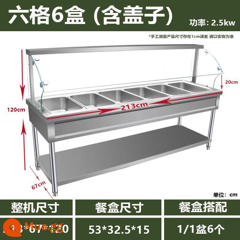 Thức ăn nhanh bàn cách nhiệt nắp kính nhà ăn sưởi ấm điện thức ăn nhanh xe nấu ăn bàn súp hồ bơi điều khiển nhiệt độ tự động bàn ăn thương mại - 6 hộp lớn 6 ngăn và nửa kín (bàn nhận + 170 tệ)