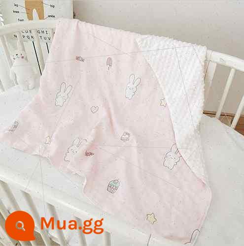 Chăn gạc Doudou e cho bé 4 tuổi Chăn Mianbao mùa xuân hè mỏng hai lớp vải mềm và nguyên chất như sáp thân thiện với da bốn mùa 9 - Gạc thỏ hồng + mũ nhung 120*120**