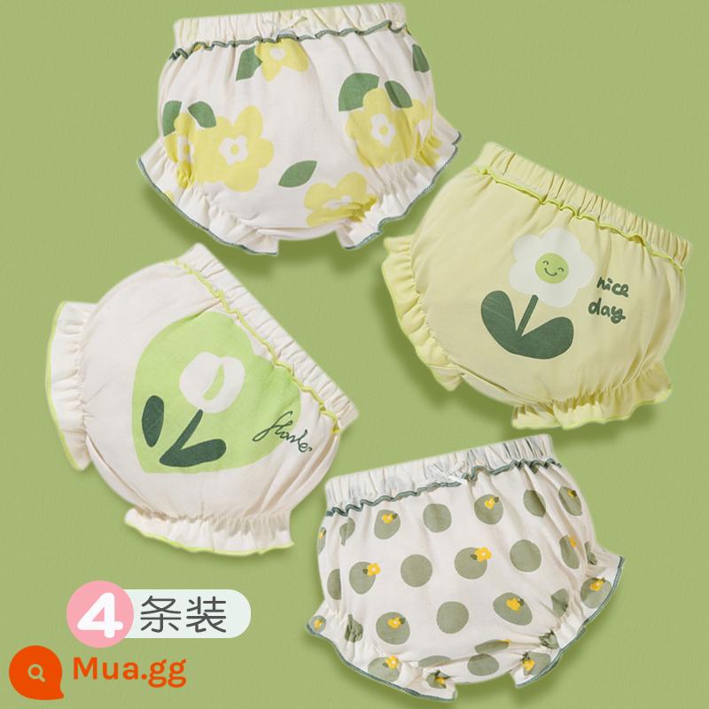 Quần lót cotton mùa hè cho bé gái 1 tuổi 2 quần 3 quần tập cho bé 4 quần bánh mì sơ sinh không pp - Combo hoa xanh (4 gói)