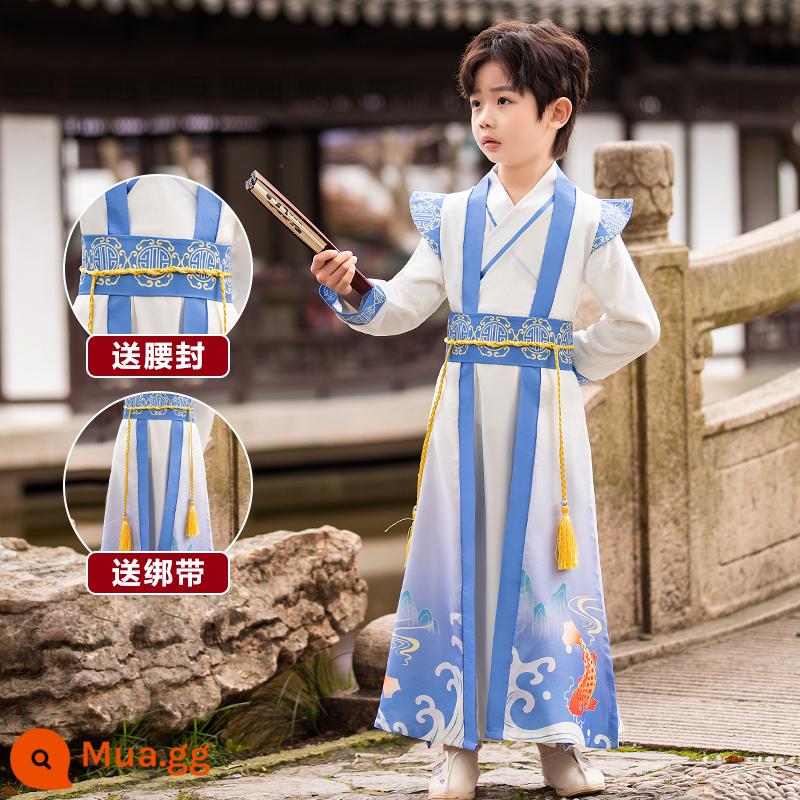 Sáu mốt Hanfu nam và trẻ em đồng phục học sinh Trung Quốc cổ đại Kinh thánh ba ký tự biểu diễn quần áo nữ Sách phong cách Trung Quốc trẻ em học sinh tiểu học - Mẫu nam Lingyun (có đai và dây đai)