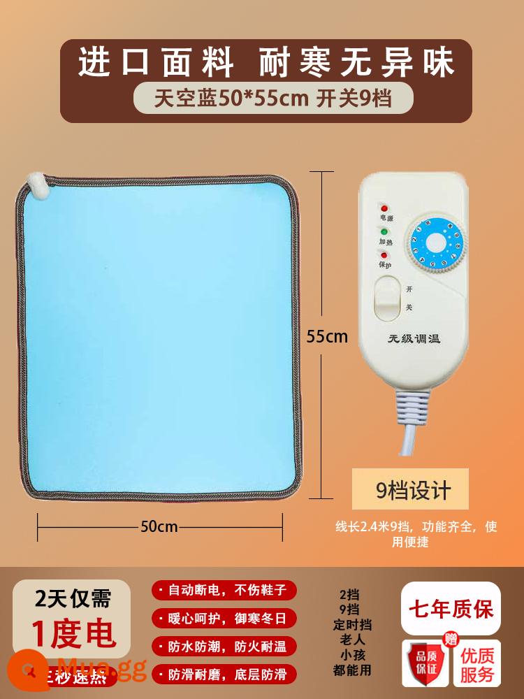 Pha Lê Carbon Sàn Sưởi Ấm Chăn Điện Làm Nóng Thảm Sàn Hộ Gia Đình Mùa Đông Ấm Hiện Vật Mùa Đông Ấm Chân Sưởi Ấm - [Mẫu nâng cao] 50*55 với bộ điều chỉnh nhiệt vô cấp 9 tốc độ - xanh da trời - có bảo vệ quá nhiệt (cáp kéo dài 2,4m)