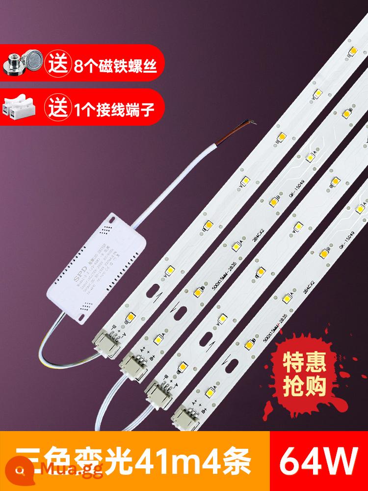 Đèn LED dải dải đèn trần bấc đèn thay thế bảng điều khiển đèn với ba màu làm mờ đèn phòng khách miếng dán chuyển đổi bảng điều khiển đèn - Giảm giá đặc biệt có giới hạn, 4 miếng 41cm [đèn ba màu thay đổi] 64W