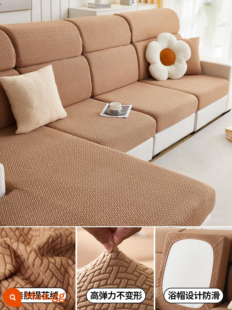 Vỏ sofa đa năng, trọn gói, không cần đo, một bộ sofa chống trượt đa năng, vỏ đệm sofa, ga trải sofa co giãn - Lưới xiên màu nâu ca cao