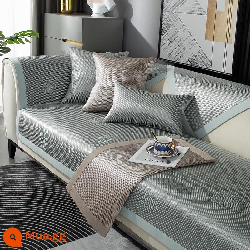 Mùa Hè Băng Lụa Sofa Đệm Chống Trơn Trượt Ngồi Đệm Giặt Bốn Mùa Đa Năng Thảm Mát Thảm Mây Bọc Ghế Sofa băng Thảm - Cạnh thẳng màu xanh lá cây bông tuyết