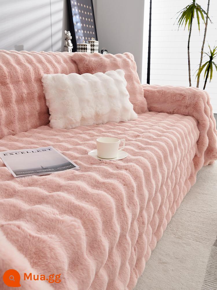 Mùa Đông Dày Thỏ Nhung Ghế Sofa Vải Full Bao Tay Bao Sang Trọng Sofa Đệm Lưng - Rabbit Plush-Sakura Pink [Công nghệ khóa sợi mật độ cao | Không bị rụng lông khi kéo]