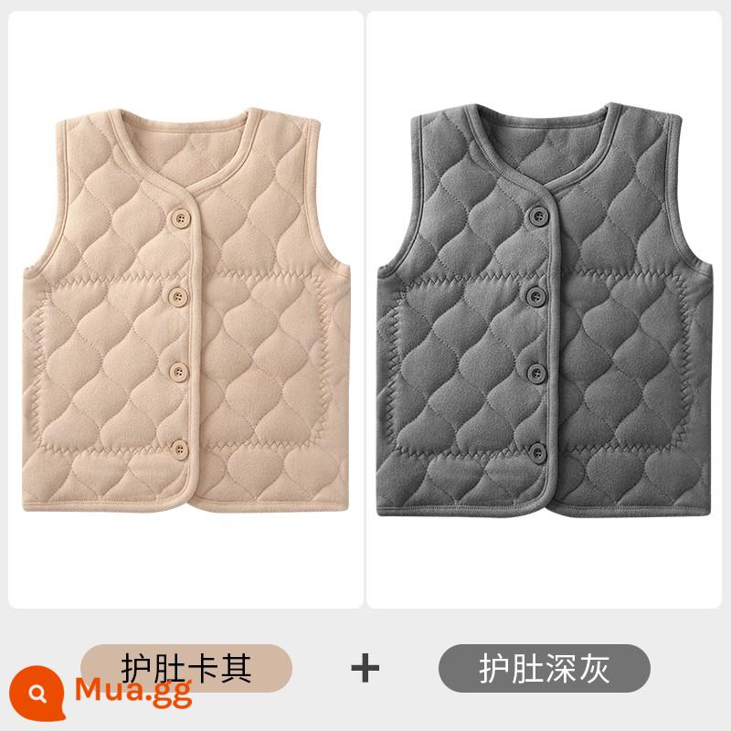 Áo Vest Trẻ Em Áo Bé Gái Dày Plus Nhung Ấm Sát Hình Bé Trai Mặc Áo Vest Cotton Cho Bé Thu Đông - Kaki + xám đậm