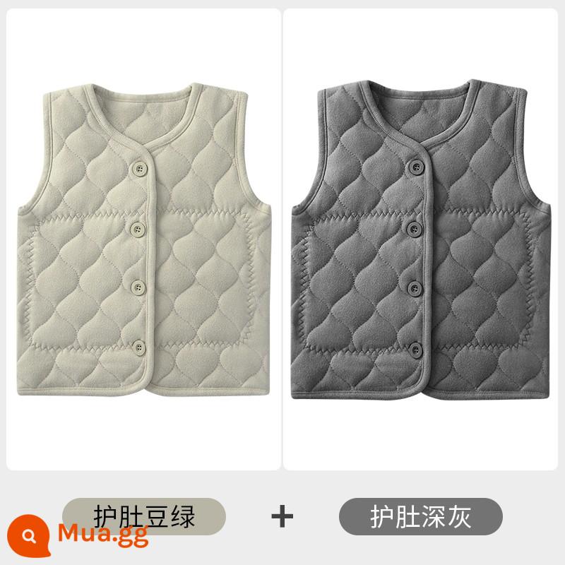 Áo Vest Trẻ Em Áo Bé Gái Dày Plus Nhung Ấm Sát Hình Bé Trai Mặc Áo Vest Cotton Cho Bé Thu Đông - Đậu xanh + xám đậm