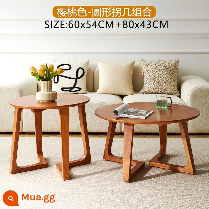 Tất cả bàn cà phê tròn bằng gỗ nguyên khối căn hộ nhỏ sofa phòng khách bên thương lượng một vài sự kết hợp bàn trà hộ gia đình ins log Nhật Bản - Chiều rộng màu anh đào 80+60