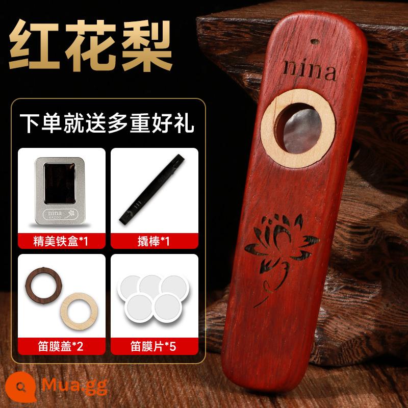 Kazoo bằng gỗ chắc chắn chơi lớp mới bắt đầu guitar saxophone đệm đơn giản và dễ học nhạc cụ thích hợp bằng gỗ zuka - Đàn kazoo gỗ cẩm lai đỏ (kiểu hoa sen) hộp sắt + túi quà tinh tế