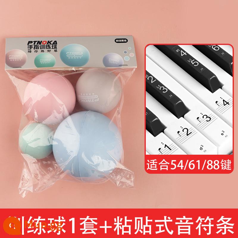 Bóng luyện ngón tay đàn piano trẻ em Dụng cụ chỉnh tay chống gãy ngón tay thực hành lực cầm bóng phụ trợ cử chỉ bóng - Bộ bốn quả bóng + miếng dán bàn phím đàn piano dính [phổ quát cho đàn piano]