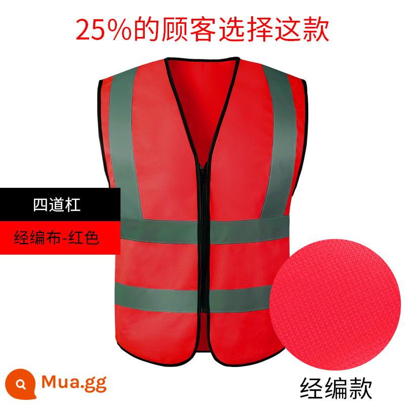 Vest an toàn phản quang vệ sinh xây dựng vest công trường xây dựng quần áo phản quang yếm cưỡi giao thông áo khoác kích thước lớn tùy chỉnh - Màu đỏ Trung Quốc [vải bốn sọc]