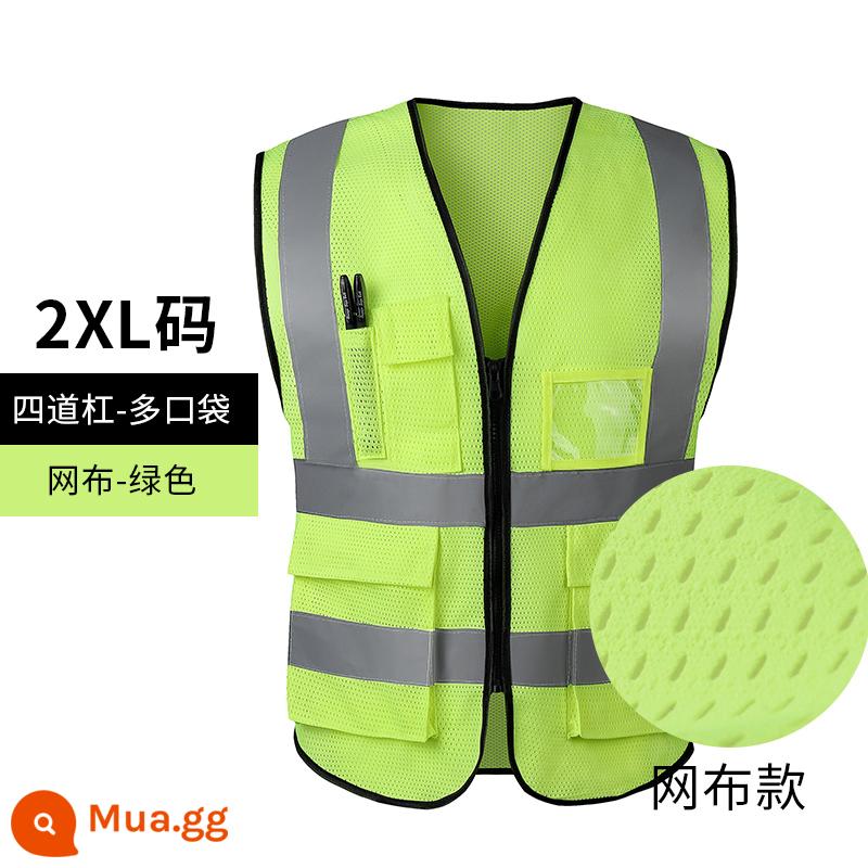 Vest an toàn phản quang vệ sinh xây dựng vest công trường xây dựng quần áo phản quang yếm cưỡi giao thông áo khoác kích thước lớn tùy chỉnh - Khuyên dùng nhiều túi màu vàng huỳnh quang [lưới] [2XL] vào mùa hè