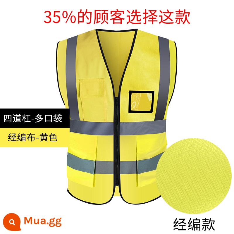 Vest an toàn phản quang vệ sinh xây dựng vest công trường xây dựng quần áo phản quang yếm cưỡi giao thông áo khoác kích thước lớn tùy chỉnh - Nhiều túi vàng [vải]