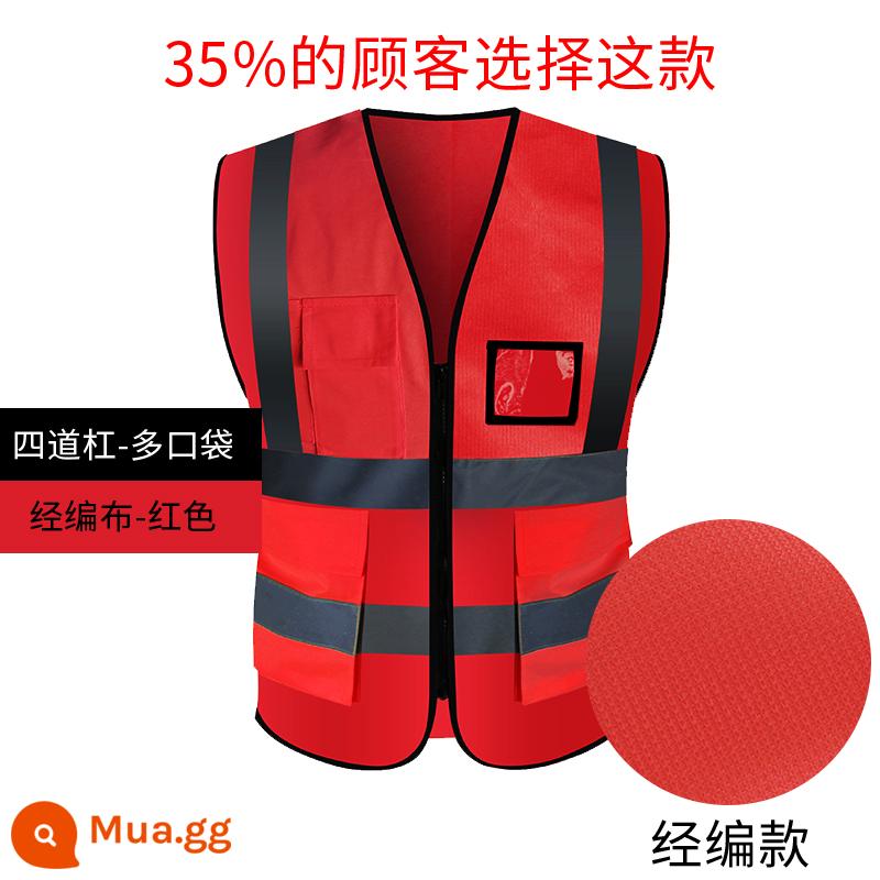 Vest an toàn phản quang vệ sinh xây dựng vest công trường xây dựng quần áo phản quang yếm cưỡi giao thông áo khoác kích thước lớn tùy chỉnh - Nhiều túi màu đỏ [vải]