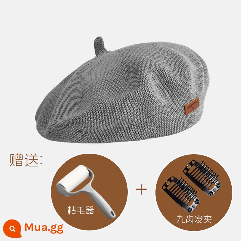 Make & Kana Hàn Quốc thiết kế đồng nghiệp Woolen Woolen Beret Biên nữ Mùa thu và mùa đông Elegant Artist Artist - Kiểu dệt kim màu xám