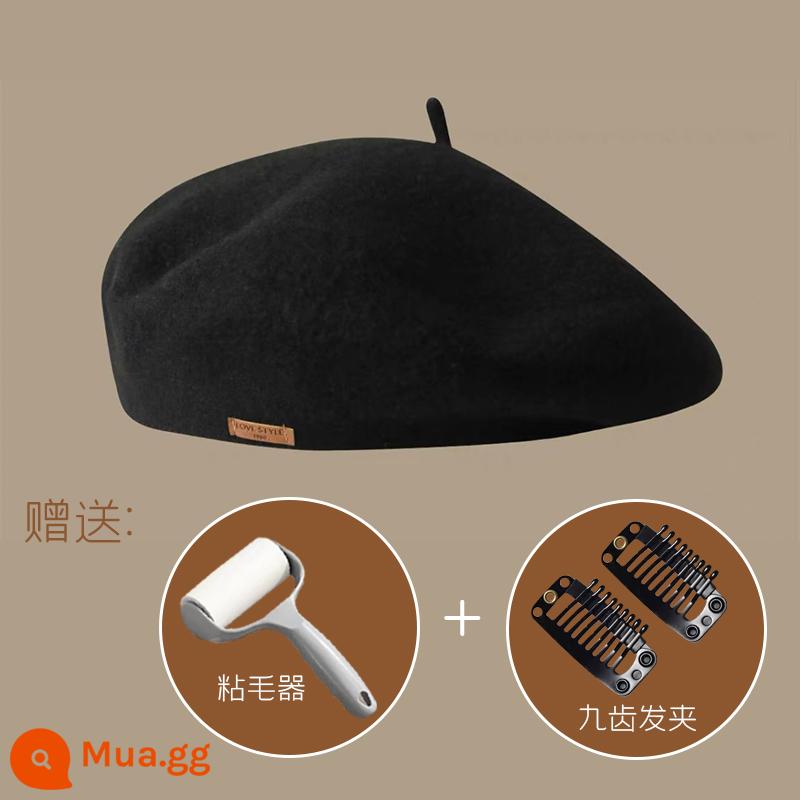 Make & Kana Hàn Quốc thiết kế đồng nghiệp Woolen Woolen Beret Biên nữ Mùa thu và mùa đông Elegant Artist Artist - phong cách len đen