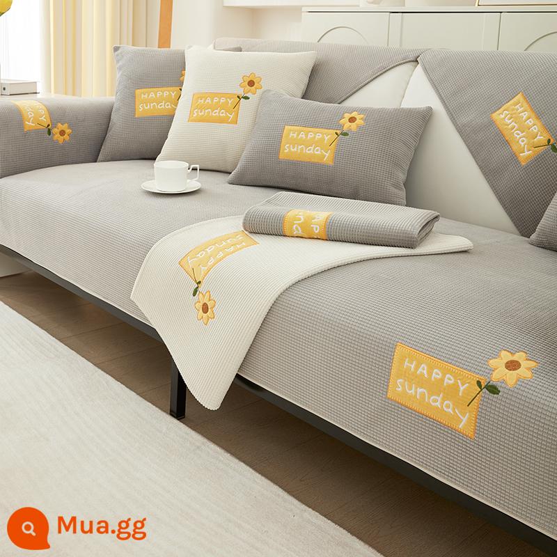 Sofa Đệm Bốn Mùa Đa Năng Đệm Ghế Chống Trơn Trượt Đơn Giản Hiện Đại Hoạt Hình Đệm Ghế Sofa Bao Gồm Tất Cả Đa Năng Bọc Vải - Hướng Dương - màu xám