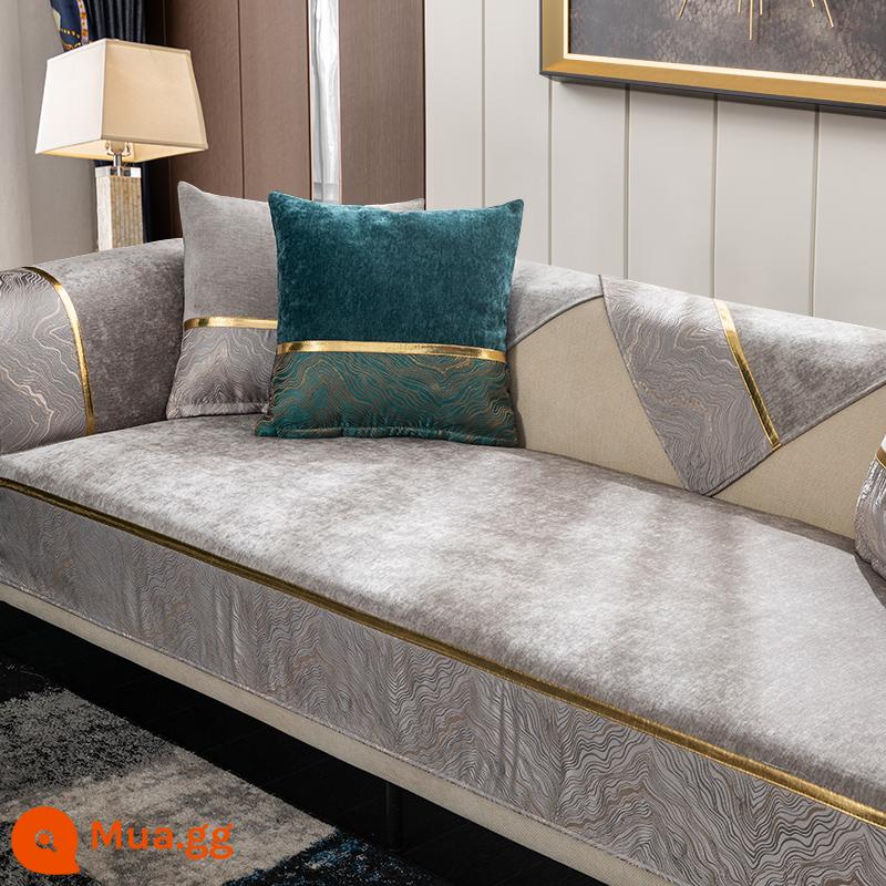 Đệm sofa phong cách sang trọng màu đen ánh sáng bốn mùa phổ thông đơn giản hiện đại cao cấp thời trang sang trọng chống trượt bọc ghế sofa da khăn - Anlan màu xám