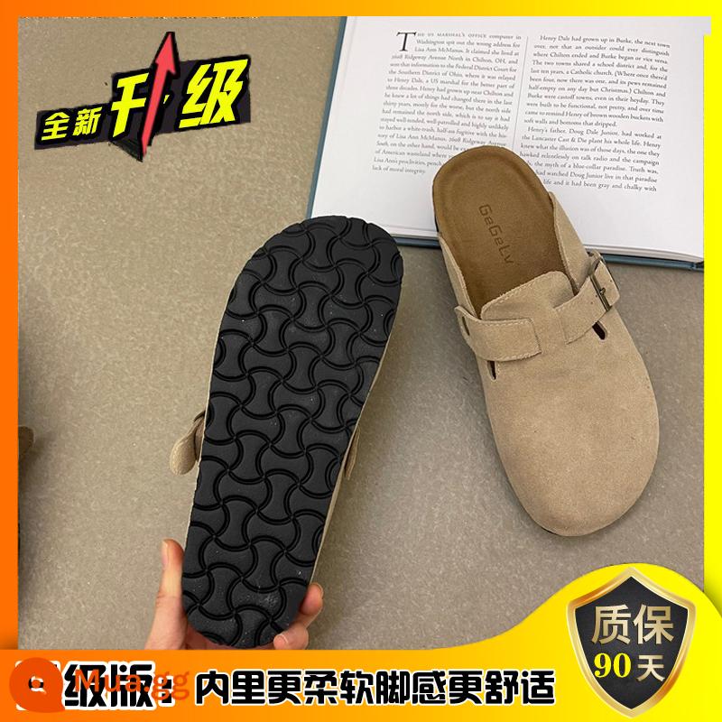 Birkenstock Nữ Bán Dép Bao Đầu Áo Khoác Ngoài Nữ 2023 Phong Cách Mùa Xuân Mới Phụ Nữ Mang Thai Phẳng Giày Lười - Màu be [phiên bản nâng cấp]