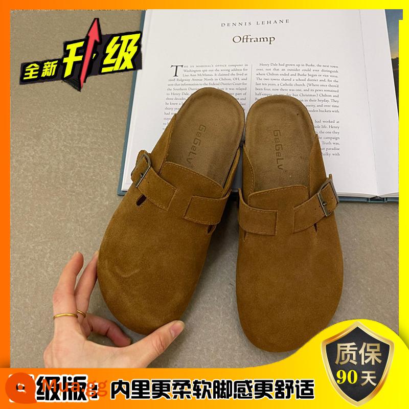 Birkenstock Nữ Bán Dép Bao Đầu Áo Khoác Ngoài Nữ 2023 Phong Cách Mùa Xuân Mới Phụ Nữ Mang Thai Phẳng Giày Lười - Màu cà phê vàng [phiên bản nâng cấp]