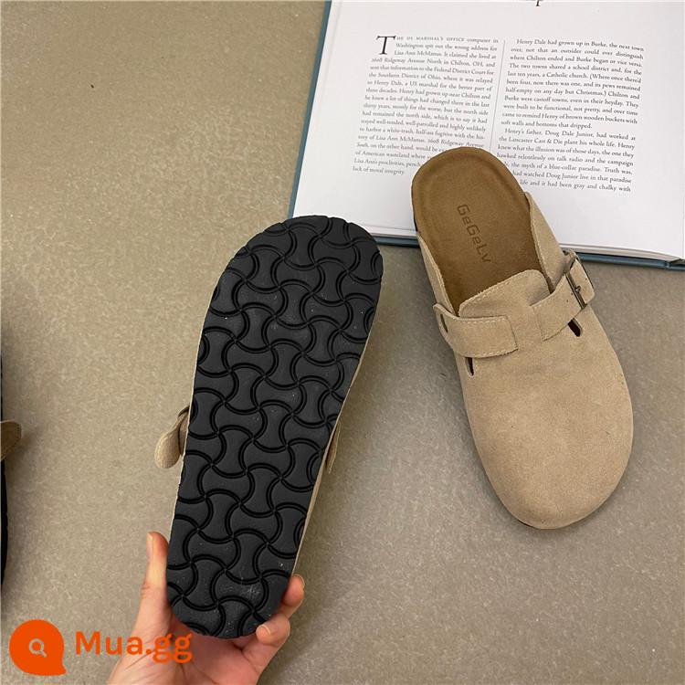 Birkenstock Nữ Bán Dép Bao Đầu Áo Khoác Ngoài Nữ 2023 Phong Cách Mùa Xuân Mới Phụ Nữ Mang Thai Phẳng Giày Lười - Gạo xám