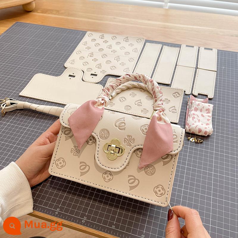 Cùng Douyin túi dệt tay tự làm túi handmade tự chế Messenger chất liệu túi tặng bạn gái túi cherry - Gói vật liệu màu be - hướng dẫn + công cụ miễn phí