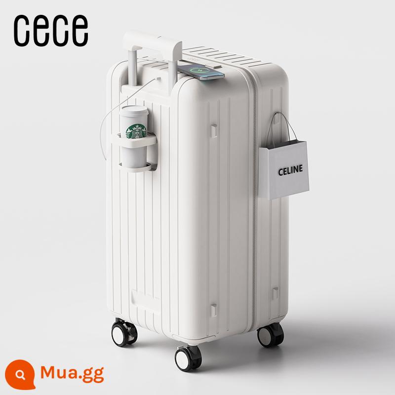 Cece Mới PC Đa Năng Hoa Anh Đào Vali Màu Hồng Bánh Xe Đa Năng Mật Khẩu Vali Xe Đẩy Dung Tích Lớn Dành Cho Nam Và Nữ - Trắng