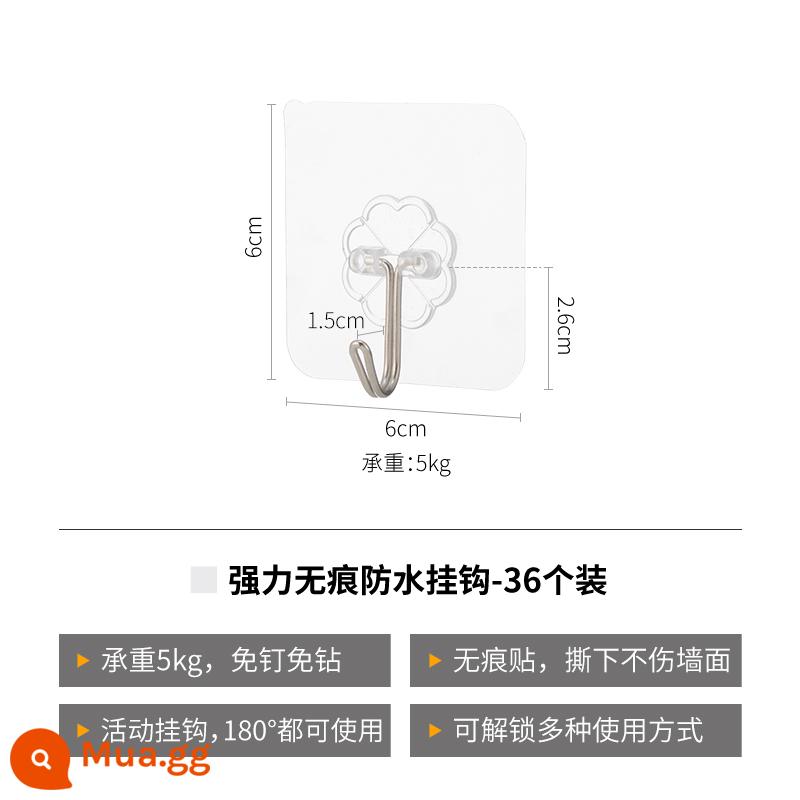 [Tự vận hành] Móc không đục lỗ Shuangshan Móc dính trong suốt mạnh mẽ treo tường nhà Móc dính chống thấm nước liền mạch - 9 hộp 36 miếng (6*6cm)