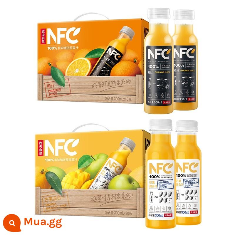 Nước ép Nongfu Spring NFC Nước giải khát tươi vắt Nước cam NFC Nước xoài 300ml * 10 Chai Hộp quà tặng đồ uống nhịn ăn nhẹ - [Tặng 2 hộp] 10 chai nước cam + 10 chai xoài mix