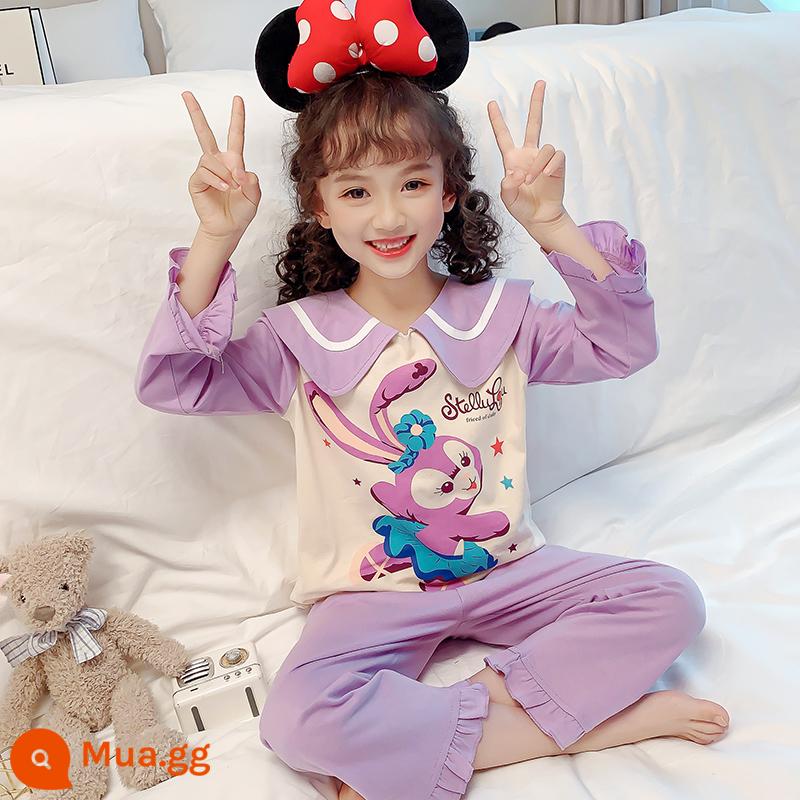 Bộ đồ ngủ trẻ em cotton nguyên chất mùa xuân và mùa thu bé gái trung và lớn cotton bé gái bộ quần áo mặc nhà dài tay cho bé - Thỏ sao 8026-L2