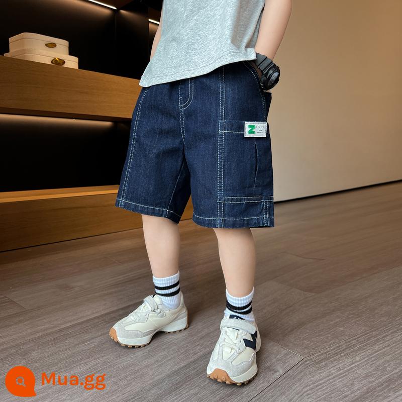 Kho Báu Hoàng Gia Đứng Đầu Quần Bé Trai Quần Short Denim Mùa Hè 2023 Mới Quần Áo Trẻ Em Quần Năm Điểm Mỏng Phần - Màu xanh hải quân