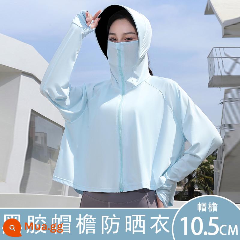 Quần Áo Chống Nắng Mới 2023 Áo Khoác Cardigan Mỏng Mùa Hè Có Mũ Trùm Đầu Dài Tay Rời Băng Lụa Sinh Viên Quần Áo Chống Nắng Thoáng Khí - Vành vinyl màu xanh da trời