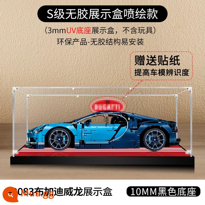 Lego khối xây dựng 42083 Bugatti Veyron xe ô tô mô hình hiển thị hộp cao acrylic trong suốt khối xây dựng che bụi - Dày 3mm + đế UV màu đỏ + nhãn dán Bugatti