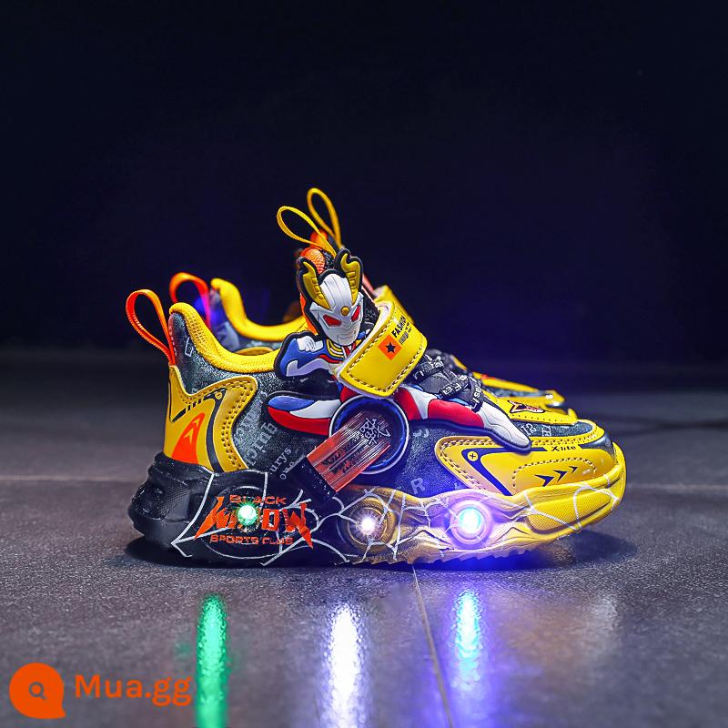 Li-Ning Hydrogen Cloud đồng thương hiệu Ultraman 2024 mùa xuân trẻ em bọc da giày phát sáng cho bé trai có đèn - SY-A06 mặt da màu vàng