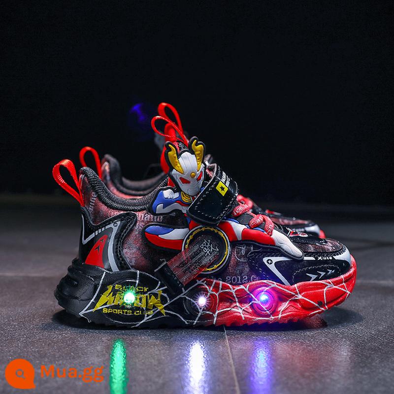 Li-Ning Hydrogen Cloud đồng thương hiệu Ultraman 2024 mùa xuân trẻ em bọc da giày phát sáng cho bé trai có đèn - SY-A06 da đỏ