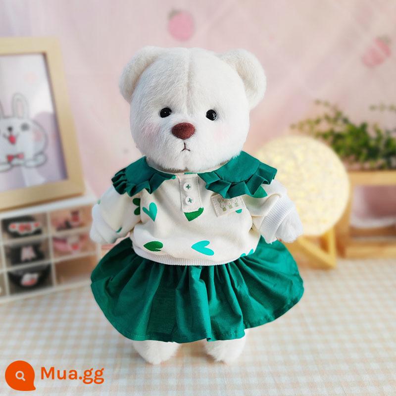 Kích thước trung bình gấu Lena quần áo gấu búp bê sang trọng quần áo búp bê 30cm gấu bông màu hồng sang trọng áo liền quần nữ - Set áo len tình yêu màu xanh lá cây xếp nếp