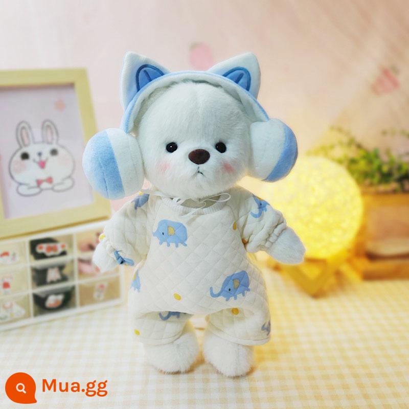 Kích thước trung bình gấu Lena quần áo gấu búp bê sang trọng quần áo búp bê 30cm gấu bông màu hồng sang trọng áo liền quần nữ - Jumpsuit Voi Xanh + Bộ Tai Mèo Xanh