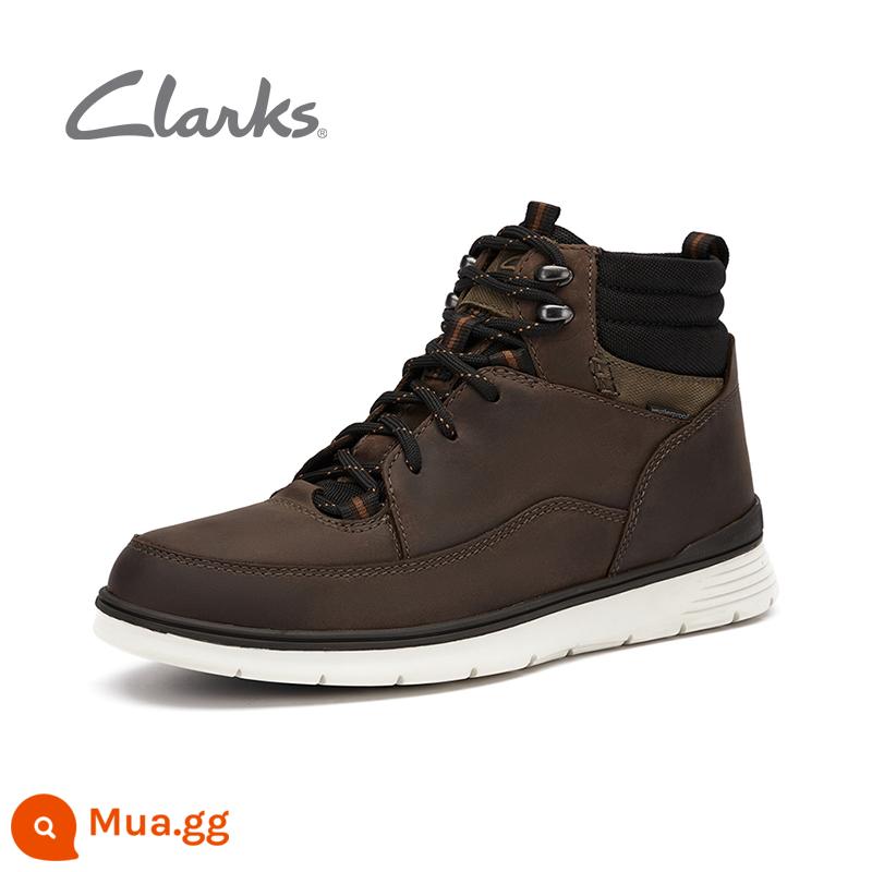 Giày nam Clarks Qile mùa thu đông cổ điển giày cao cổ ấm hợp thời trang đi bộ đường dài ngoài trời Giày bốt Martin - Nâu sâm