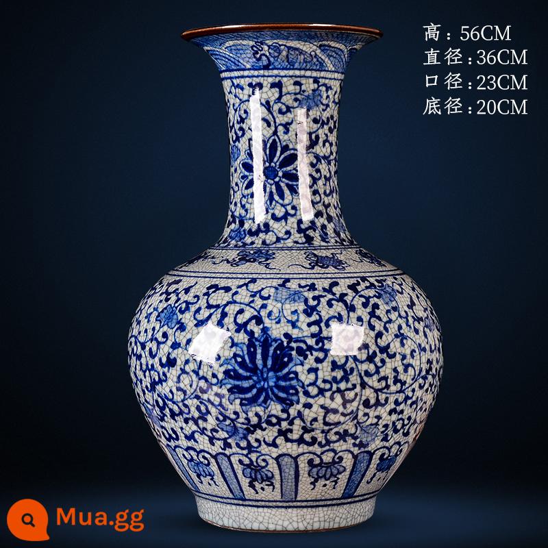 Jingdezhen Bình gốm cổ chính thức Lò nung phong cách Trung Quốc Nhà lớn Bình sứ màu xanh và trắng Trang trí tủ TV phòng khách - Chai đánh giá cao có vết nứt màu xanh và trắng được vẽ bằng tay cực lớn đi kèm đế [đảm bảo hàng thật + giấy chứng nhận bộ sưu tập + cốc lọ gà]