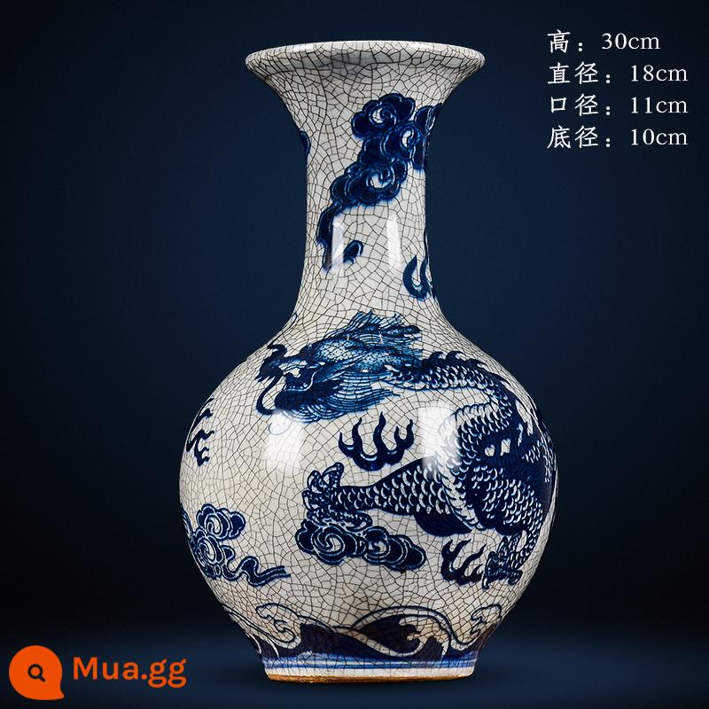 Jingdezhen Bình gốm cổ chính thức Lò nung phong cách Trung Quốc Nhà lớn Bình sứ màu xanh và trắng Trang trí tủ TV phòng khách - Bình hoa văn rồng nứt đá màu xanh trắng vẽ tay đi kèm đế [đảm bảo hàng thật + giấy chứng nhận bộ sưu tập + cốc lọ gà]