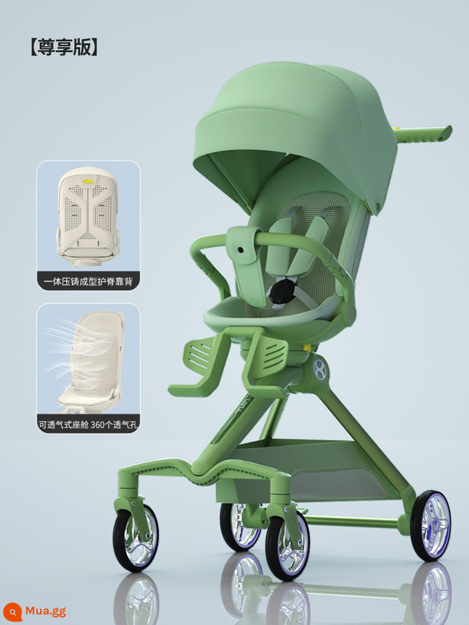 Haxiu Green Elf Walking Baby Artifact Walking Baby Xe đẩy em bé Có thể Ngồi và Nằm Nhẹ Có thể gập lại Tầm nhìn cao - Phiên bản độc quyền màu xanh lá cây [phiên bản nâng cấp của xe đạp + chắn gió, cát và mưa + màn chống muỗi đầy đủ]