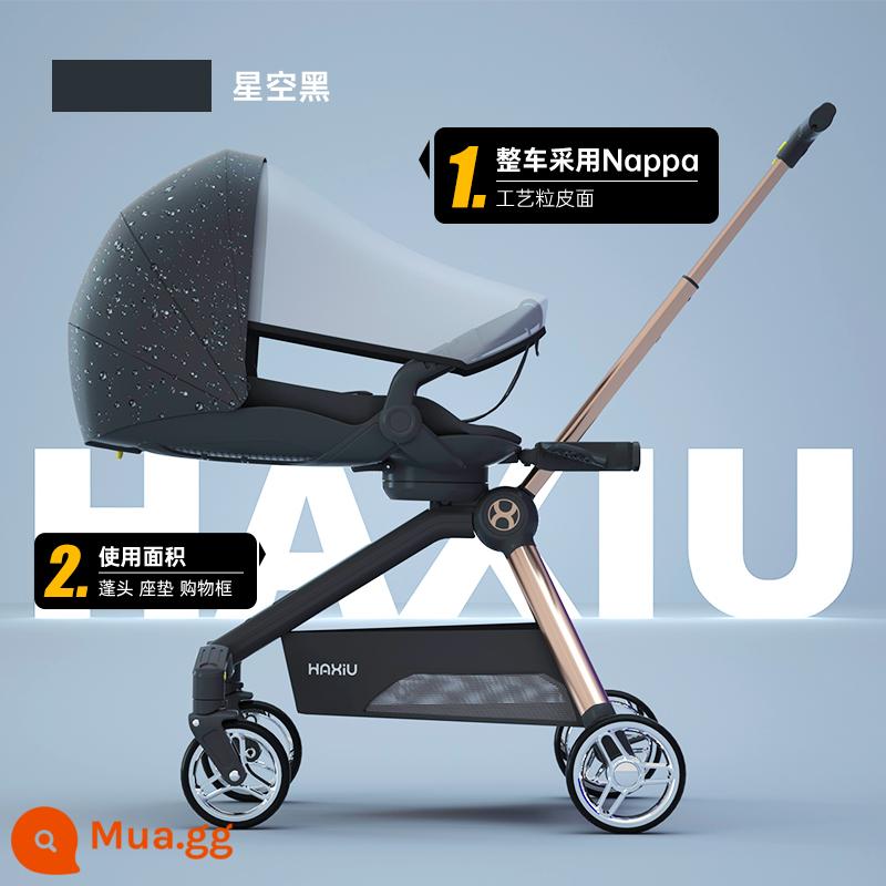 Haxiu Green Elf Walking Baby Artifact Walking Baby Xe đẩy em bé Có thể Ngồi và Nằm Nhẹ Có thể gập lại Tầm nhìn cao - Phiên bản cổ điển màu đen [tựa lưng cơ khí đúc một mảnh, tựa lưng cứng có bảo vệ cột sống]