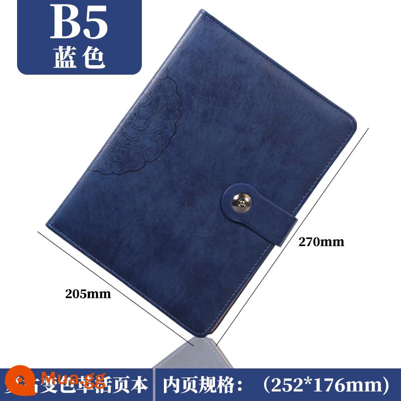 Shenshi Retro Sổ tay rời dành cho doanh nghiệp Da Notepad Văn phòng phẩm Văn phòng phẩm Bán buôn Hồ sơ hội nghị Sổ nhật ký khổ lớn với lõi có thể thay thế và LOGO tùy chỉnh dành cho doanh nghiệp - B5 màu xanh