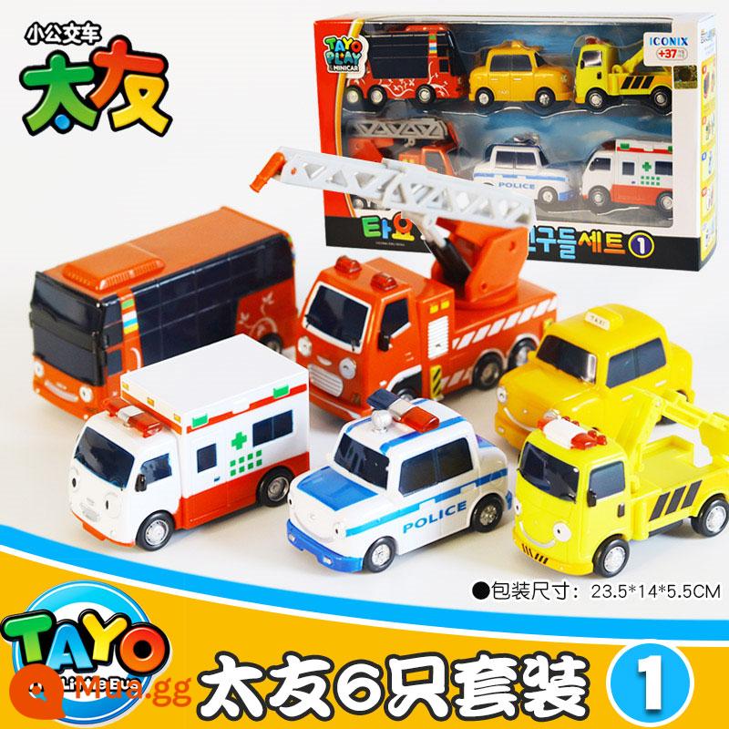 TAYO Little Taiyou Bus Quán tính Trẻ em Bé trai Gianni Leni Nhà để xe trung tâm Bộ tòa nhà - Phiên bản nhập khẩu Hàn Quốc [bộ mini 6 món 1]