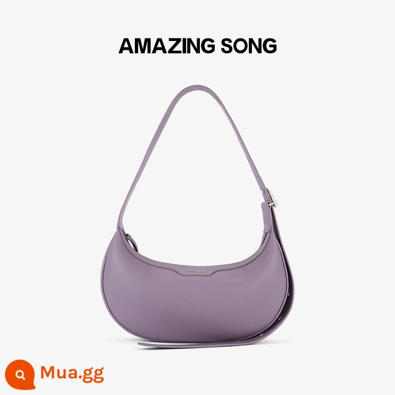 Amazing Song túi nửa mặt trăng dành cho phụ nữ mùa xuân và mùa hè thiết kế thích hợp mới kết cấu túi yên ngựa bằng da mềm Túi Messenger - Size vừa [Roland Tím] còn hàng