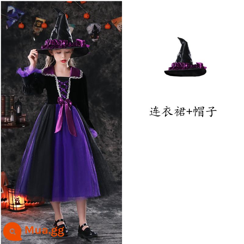 Trang phục Halloween trẻ em, trang phục phù thủy, váy phù thủy bé gái, trang phục cosplay kinh dị, trang phục ma cà rồng - Váy tím + mũ